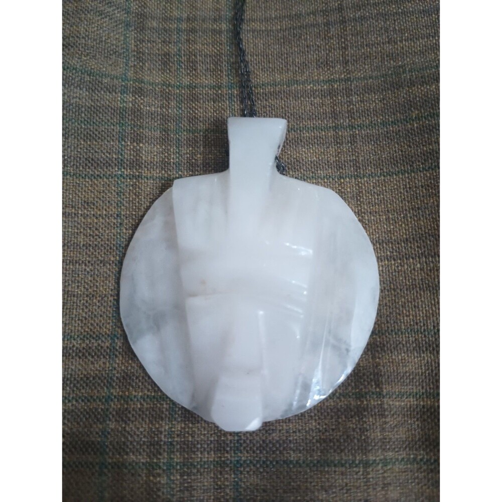 Vintage Carved White Banded Agate Pendant Necklace Abstract Bird Angel 20”